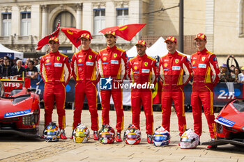 2024-06-08 - 50 FUOCO Antonio (ita), MOLINA Miguel (spa), NIELSEN Nicklas (dnk), Ferrari AF Corse, Ferrari 499P #50, Hypercar, FIA WEC, 51 PIER GUIDI Alessandro (ita), CALADO James (gbr), GIOVINAZZI Antonio (ita), Ferrari AF Corse, Ferrari 499P #51, Hypercar, FIA WEC, portrait during the Scrutineering of the 2024 24 Hours of Le Mans, 4th round of the 2024 FIA World Endurance Championship, on the Place de la République, from June 7 to 8, 2024 in Le Mans, France - 24 HEURES DU MANS 2024 - SCRUTINEERING - ENDURANCE - MOTORS