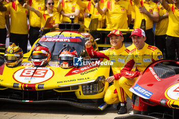 2024-06-08 - 83 KUBICA Robert (pol), SHWARTZMAN Robert (isr), YE Yifei (chn), AF Corse, Ferrari 499P #83, Hypercar, FIA WEC, portrait during the Scrutineering of the 2024 24 Hours of Le Mans, 4th round of the 2024 FIA World Endurance Championship, on the Place de la République, from June 7 to 8, 2024 in Le Mans, France - 24 HEURES DU MANS 2024 - SCRUTINEERING - ENDURANCE - MOTORS