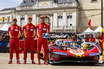 2024-06-08 - 51 PIER GUIDI Alessandro (ita), CALADO James (gbr), GIOVINAZZI Antonio (ita), Ferrari AF Corse, Ferrari 499P #51, Hypercar, FIA WEC, portrait during the Scrutineering of the 2024 24 Hours of Le Mans, 4th round of the 2024 FIA World Endurance Championship, on the Place de la République, from June 7 to 8, 2024 in Le Mans, France - 24 HEURES DU MANS 2024 - SCRUTINEERING - ENDURANCE - MOTORS