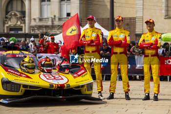 2024-06-08 - 83 KUBICA Robert (pol), SHWARTZMAN Robert (isr), YE Yifei (chn), AF Corse, Ferrari 499P #83, Hypercar, FIA WEC, portrait during the Scrutineering of the 2024 24 Hours of Le Mans, 4th round of the 2024 FIA World Endurance Championship, on the Place de la République, from June 7 to 8, 2024 in Le Mans, France - 24 HEURES DU MANS 2024 - SCRUTINEERING - ENDURANCE - MOTORS