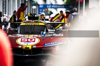 2024-06-08 - 50 FUOCO Antonio (ita), MOLINA Miguel (spa), NIELSEN Nicklas (dnk), Ferrari AF Corse, Ferrari 499P #50, Hypercar, FIA WEC, action during the Scrutineering of the 2024 24 Hours of Le Mans, 4th round of the 2024 FIA World Endurance Championship, on the Place de la République, from June 7 to 8, 2024 in Le Mans, France - 24 HEURES DU MANS 2024 - SCRUTINEERING - ENDURANCE - MOTORS