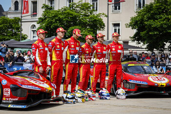 2024-06-08 - 50 FUOCO Antonio (ita), MOLINA Miguel (spa), NIELSEN Nicklas (dnk), Ferrari AF Corse, Ferrari 499P #50, Hypercar, FIA WEC, 51 PIER GUIDI Alessandro (ita), CALADO James (gbr), GIOVINAZZI Antonio (ita), Ferrari AF Corse, Ferrari 499P #51, Hypercar, FIA WEC, ambiance during the Scrutineering of the 2024 24 Hours of Le Mans, 4th round of the 2024 FIA World Endurance Championship, on the Place de la République, from June 7 to 8, 2024 in Le Mans, France - 24 HEURES DU MANS 2024 - SCRUTINEERING - ENDURANCE - MOTORS