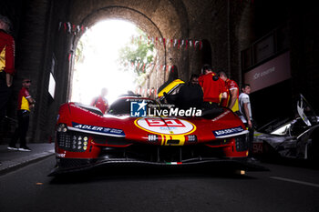 2024-06-08 - 51 PIER GUIDI Alessandro (ita), CALADO James (gbr), GIOVINAZZI Antonio (ita), Ferrari AF Corse, Ferrari 499P #51, Hypercar, FIA WEC, action during the City Centre Procession of the 2024 24 Hours of Le Mans, 4th round of the 2024 FIA World Endurance Championship, on June 8, 2024 in Le Mans, France - 24 HEURES DU MANS 2024 - CITY CENTRE PROCESSION - ENDURANCE - MOTORS