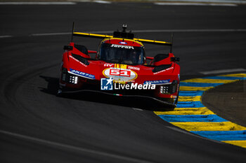 2024-06-09 - 51 PIER GUIDI Alessandro (ita), CALADO James (gbr), GIOVINAZZI Antonio (ita), Ferrari AF Corse, Ferrari 499P #51, Hypercar, FIA WEC, action during the Free Practice 2 - Test Day of the 2024 24 Hours of Le Mans, 4th round of the 2024 FIA World Endurance Championship, on the Circuit des 24 Heures du Mans, on June 9, 2024 in Le Mans, France - 24 HEURES DU MANS 2024 - FREE PRACTICE 2 - TEST DAY - ENDURANCE - MOTORS