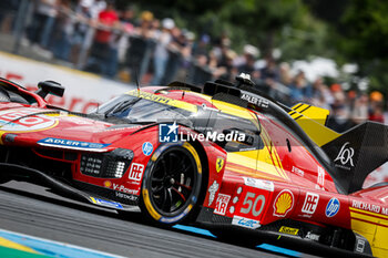 2024-06-12 - 50 FUOCO Antonio (ita), MOLINA Miguel (spa), NIELSEN Nicklas (dnk), Ferrari AF Corse, Ferrari 499P #50, Hypercar, FIA WEC, action during the 2024 24 Hours of Le Mans, 4th round of the 2024 FIA World Endurance Championship, on the Circuit des 24 Heures du Mans, on June 12, 2024 in Le Mans, France - 24 HEURES DU MANS 2024 - WEDNESDAY - ENDURANCE - MOTORS