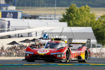 2024-06-12 - 51 PIER GUIDI Alessandro (ita), CALADO James (gbr), GIOVINAZZI Antonio (ita), Ferrari AF Corse, Ferrari 499P #51, Hypercar, FIA WEC, action during the 2024 24 Hours of Le Mans, 4th round of the 2024 FIA World Endurance Championship, on the Circuit des 24 Heures du Mans, on June 12, 2024 in Le Mans, France - 24 HEURES DU MANS 2024 - WEDNESDAY - ENDURANCE - MOTORS