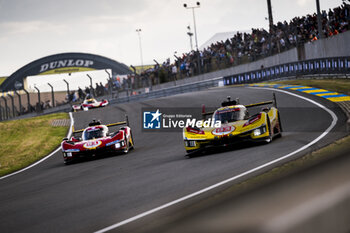 2024-06-12 - 83 KUBICA Robert (pol), SHWARTZMAN Robert (isr), YE Yifei (chn), AF Corse, Ferrari 499P #83, Hypercar, FIA WEC, 50 FUOCO Antonio (ita), MOLINA Miguel (spa), NIELSEN Nicklas (dnk), Ferrari AF Corse, Ferrari 499P #50, Hypercar, FIA WEC, 51 PIER GUIDI Alessandro (ita), CALADO James (gbr), GIOVINAZZI Antonio (ita), Ferrari AF Corse, Ferrari 499P #51, Hypercar, FIA WEC, action during the Wednesday Qualifying session of the 2024 24 Hours of Le Mans, 4th round of the 2024 FIA World Endurance Championship, on the Circuit des 24 Heures du Mans, on June 12, 2024 in Le Mans, France - 24 HEURES DU MANS 2024 - WEDNESDAY - QUALIFYING - ENDURANCE - MOTORS