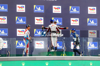 2024-06-13 - Podium, AUST Stefan (ges), Rinaldi Racing, Ligier JS P320 - Nissan, LMP3, #71, portrait, KRATZ Torsten (ger), WTM by Rinaldi Racing, Duqueine M30 - D08 - Nissan, LMP3, #22, portrait, WEISS Leonard (ger), WTM by Rinaldi Racing, Duqueine M30 - D08 - Nissan, LMP3, #22, portrait, CHILA Adrien (fra), Cool Racing, Ligier JS P320 - Nissan, LMP3, #97, portrait during the Road to Le Mans 2024, 3rd round of the 2024 Michelin Le Mans Cup, on the Circuit des 24 Heures du Mans, from June 12 to 15, 2024 in Le Mans, France - AUTO - ROAD TO LE MANS 2024 - ENDURANCE - MOTORS