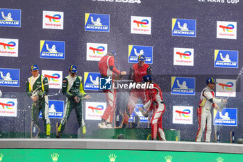 2024-06-13 - Podium, DEBOER Derek (usa), Racing Spirit of Leman, Aston Martin Vantage GT3 Evo, GT3, #95, portrait, HASSE-CLOT Valentin (fra), Racing Spirit of Leman, Aston Martin Vantage GT3 Evo, GT3, #95, portrait, JOUSSET Frédéric (fra), Kessel Racing, Ferrari 296 GT3, GT3, #12, portrait, FUMANELLI David Cleto (ita), Kessel Racing, Ferrari 296 GT3, GT3, #12, portrait, TOLEDO Custodio (bra), AF Corse, Ferrari 296 GT3, GT3, #88, portrait during the Road to Le Mans 2024, 3rd round of the 2024 Michelin Le Mans Cup, on the Circuit des 24 Heures du Mans, from June 12 to 15, 2024 in Le Mans, France - AUTO - ROAD TO LE MANS 2024 - ENDURANCE - MOTORS