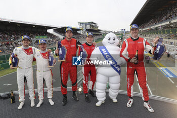 2024-06-13 - 12 JOUSSET Frédéric (fra), FUMANELLI David Cleto (ita), Kessel Racing, Ferrari 296 GT3, GT3, #12, 88 TOLEDO Custodio (bra), AGOSTINI Ricciardo (ita), AF Corse, Ferrari 296 GT3, GT3, #88, portrait podium Race 1 during the Road to Le Mans 2024, 3rd round of the 2024 Michelin Le Mans Cup, on the Circuit des 24 Heures du Mans, from June 12 to 15, 2024 in Le Mans, France - AUTO - ROAD TO LE MANS 2024 - ENDURANCE - MOTORS