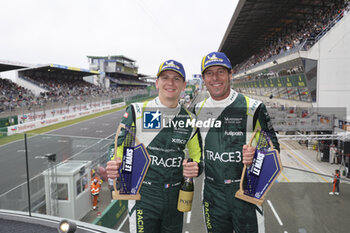 2024-06-13 - 95 DEBOER Derek (usa), HASSE-CLOT Valentin (fra), Racing Spirit of Leman, Aston Martin Vantage GT3 Evo, GT3, #95, portrait podium Race 1 during the Road to Le Mans 2024, 3rd round of the 2024 Michelin Le Mans Cup, on the Circuit des 24 Heures du Mans, from June 12 to 15, 2024 in Le Mans, France - AUTO - ROAD TO LE MANS 2024 - ENDURANCE - MOTORS