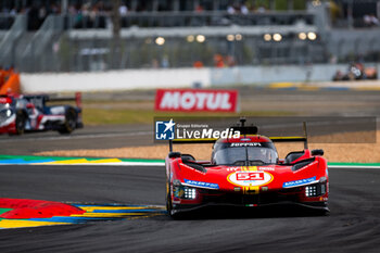 2024-06-13 - 51 PIER GUIDI Alessandro (ita), CALADO James (gbr), GIOVINAZZI Antonio (ita), Ferrari AF Corse, Ferrari 499P #51, Hypercar, FIA WEC, action during the Free Practice 3 of the 2024 24 Hours of Le Mans, 4th round of the 2024 FIA World Endurance Championship, on the Circuit des 24 Heures du Mans, on June 13, 2024 in Le Mans, France - 24 HEURES DU MANS 2024 - THURSDAY - FREE PRACTICE 3 - ENDURANCE - MOTORS