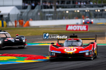 2024-06-13 - 51 PIER GUIDI Alessandro (ita), CALADO James (gbr), GIOVINAZZI Antonio (ita), Ferrari AF Corse, Ferrari 499P #51, Hypercar, FIA WEC, action during the Free Practice 3 of the 2024 24 Hours of Le Mans, 4th round of the 2024 FIA World Endurance Championship, on the Circuit des 24 Heures du Mans, on June 13, 2024 in Le Mans, France - 24 HEURES DU MANS 2024 - THURSDAY - FREE PRACTICE 3 - ENDURANCE - MOTORS