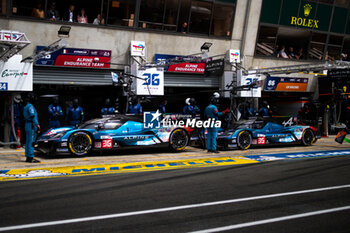 2024-06-13 - 36 VAXIVIERE Matthieu (fra), SCHUMACHER Mick (ger), LAPIERRE Nicolas (fra), Alpine Endurance Team, Alpine A424 #36, Hypercar, FIA WEC, action, 35 MILESI Charles (fra), HABSBURG-Lothringen Ferdinand (aut), CHATIN Paul-Loup (fra), Alpine Endurance Team #35, Alpine A424, Hypercar, FIA WEC, action during the Free Practice 3 of the 2024 24 Hours of Le Mans, 4th round of the 2024 FIA World Endurance Championship, on the Circuit des 24 Heures du Mans, on June 13, 2024 in Le Mans, France - 24 HEURES DU MANS 2024 - THURSDAY - FREE PRACTICE 3 - ENDURANCE - MOTORS