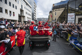 2024-06-14 - 50 FUOCO Antonio (ita), MOLINA Miguel (spa), NIELSEN Nicklas (dnk), Ferrari AF Corse, Ferrari 499P #50, Hypercar, FIA WEC, portrait during the Grande Parade des Pilotes of the 2024 24 Hours of Le Mans, 4th round of the 2024 FIA World Endurance Championship, on the Circuit des 24 Heures du Mans, on June 14, 2024 in Le Mans, France - 24 HEURES DU MANS 2024 - PARADE - ENDURANCE - MOTORS