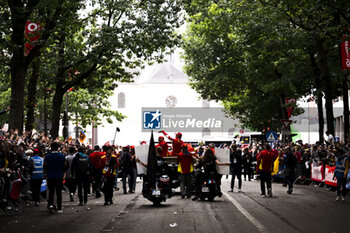 2024-06-14 - 51 PIER GUIDI Alessandro (ita), CALADO James (gbr), GIOVINAZZI Antonio (ita), Ferrari AF Corse, Ferrari 499P #51, Hypercar, FIA WEC, portrait during the Grande Parade des Pilotes of the 2024 24 Hours of Le Mans, 4th round of the 2024 FIA World Endurance Championship, on the Circuit des 24 Heures du Mans, on June 14, 2024 in Le Mans, France - 24 HEURES DU MANS 2024 - PARADE - ENDURANCE - MOTORS