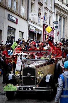 2024-06-14 - 51 PIER GUIDI Alessandro (ita), CALADO James (gbr), GIOVINAZZI Antonio (ita), Ferrari AF Corse, Ferrari 499P #51, Hypercar, FIA WEC, portrait during the Grande Parade des Pilotes of the 2024 24 Hours of Le Mans, 4th round of the 2024 FIA World Endurance Championship, on the Circuit des 24 Heures du Mans, on June 14, 2024 in Le Mans, France - 24 HEURES DU MANS 2024 - PARADE - ENDURANCE - MOTORS