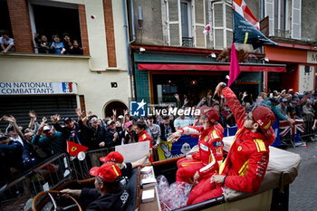 2024-06-14 - 51 PIER GUIDI Alessandro (ita), CALADO James (gbr), GIOVINAZZI Antonio (ita), Ferrari AF Corse, Ferrari 499P #51, Hypercar, FIA WEC, portrait during the Grande Parade des Pilotes of the 2024 24 Hours of Le Mans, 4th round of the 2024 FIA World Endurance Championship, on the Circuit des 24 Heures du Mans, on June 14, 2024 in Le Mans, France - 24 HEURES DU MANS 2024 - PARADE - ENDURANCE - MOTORS