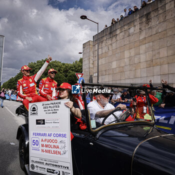 2024-06-14 - 50 FUOCO Antonio (ita), MOLINA Miguel (spa), NIELSEN Nicklas (dnk), Ferrari AF Corse, Ferrari 499P #50, Hypercar, FIA WEC, ambiance portrait during the Grande Parade des Pilotes of the 2024 24 Hours of Le Mans, 4th round of the 2024 FIA World Endurance Championship, on the Circuit des 24 Heures du Mans, on June 14, 2024 in Le Mans, France - 24 HEURES DU MANS 2024 - PARADE - ENDURANCE - MOTORS