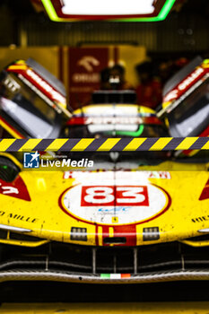 2024-06-16 - 83 KUBICA Robert (pol), SHWARTZMAN Robert (isr), YE Yifei (chn), AF Corse, Ferrari 499P #83, Hypercar, FIA WEC, in the garage after their problem during the 2024 24 Hours of Le Mans, 4th round of the 2024 FIA World Endurance Championship, on the Circuit des 24 Heures du Mans, from June 15 to 16, 2024 in Le Mans, France - 24 HEURES DU MANS 2024 - RACE - ENDURANCE - MOTORS