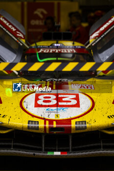 2024-06-16 - 83 KUBICA Robert (pol), SHWARTZMAN Robert (isr), YE Yifei (chn), AF Corse, Ferrari 499P #83, Hypercar, FIA WEC, in the garage after their problem during the 2024 24 Hours of Le Mans, 4th round of the 2024 FIA World Endurance Championship, on the Circuit des 24 Heures du Mans, from June 15 to 16, 2024 in Le Mans, France - 24 HEURES DU MANS 2024 - RACE - ENDURANCE - MOTORS