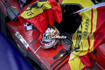 2024-06-16 - finish line, arrivee, podium, portrait ambiance pitlane, 50 FUOCO Antonio (ita), MOLINA Miguel (spa), NIELSEN Nicklas (dnk), Ferrari AF Corse, Ferrari 499P #50, Hypercar, FIA WEC, portrait during the 2024 24 Hours of Le Mans, 4th round of the 2024 FIA World Endurance Championship, on the Circuit des 24 Heures du Mans, from June 15 to 16, 2024 in Le Mans, France - 24 HEURES DU MANS 2024 - RACE - ENDURANCE - MOTORS