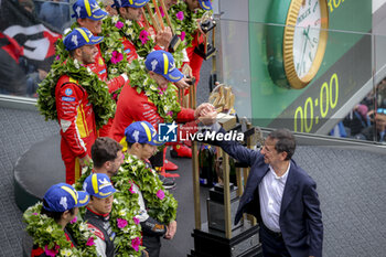 2024-06-16 - FILLON Pierre (fra), President of ACO, portrait, NIELSEN Nicklas (dnk), Ferrari AF Corse, Ferrari 499P #50, Hypercar, FIA WEC, portrait, podium, portrait during the 2024 24 Hours of Le Mans, 4th round of the 2024 FIA World Endurance Championship, on the Circuit des 24 Heures du Mans, from June 15 to 16, 2024 in Le Mans, France - 24 HEURES DU MANS 2024 - RACE - ENDURANCE - MOTORS