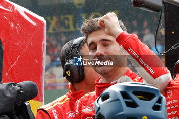 2024-06-16 - 50 FUOCO Antonio (ita), MOLINA Miguel (spa), NIELSEN Nicklas (dnk), Ferrari AF Corse, Ferrari 499P #50, Hypercar, FIA WEC, podium, portrait, during the podium of the 2024 24 Hours of Le Mans, 4th round of the 2024 FIA World Endurance Championship, on the Circuit des 24 Heures du Mans, from June 15 to 16, 2024 in Le Mans, France - 24 HEURES DU MANS 2024 - PODIUM - ENDURANCE - MOTORS