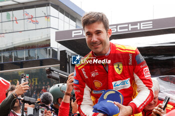 2024-06-16 - 50 FUOCO Antonio (ita), MOLINA Miguel (spa), NIELSEN Nicklas (dnk), Ferrari AF Corse, Ferrari 499P #50, Hypercar, FIA WEC, podium, portrait, during the podium of the 2024 24 Hours of Le Mans, 4th round of the 2024 FIA World Endurance Championship, on the Circuit des 24 Heures du Mans, from June 15 to 16, 2024 in Le Mans, France - 24 HEURES DU MANS 2024 - PODIUM - ENDURANCE - MOTORS