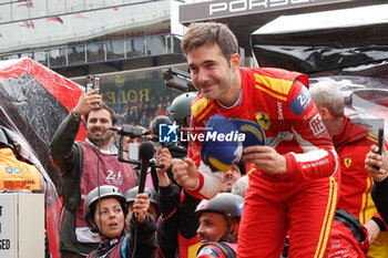 2024-06-16 - 50 FUOCO Antonio (ita), MOLINA Miguel (spa), NIELSEN Nicklas (dnk), Ferrari AF Corse, Ferrari 499P #50, Hypercar, FIA WEC, podium, portrait, during the podium of the 2024 24 Hours of Le Mans, 4th round of the 2024 FIA World Endurance Championship, on the Circuit des 24 Heures du Mans, from June 15 to 16, 2024 in Le Mans, France - 24 HEURES DU MANS 2024 - PODIUM - ENDURANCE - MOTORS