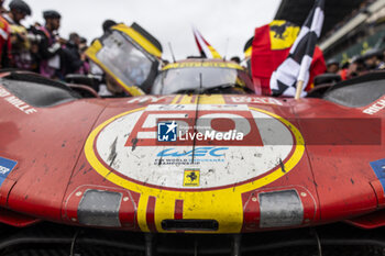 2024-06-16 - 50 FUOCO Antonio (ita), MOLINA Miguel (spa), NIELSEN Nicklas (dnk), Ferrari AF Corse, Ferrari 499P #50, Hypercar, FIA WEC, ambiance during the podium of the 2024 24 Hours of Le Mans, 4th round of the 2024 FIA World Endurance Championship, on the Circuit des 24 Heures du Mans, from June 15 to 16, 2024 in Le Mans, France - 24 HEURES DU MANS 2024 - PODIUM - ENDURANCE - MOTORS