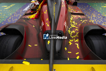 2024-06-16 - 50 FUOCO Antonio (ita), MOLINA Miguel (spa), NIELSEN Nicklas (dnk), Ferrari AF Corse, Ferrari 499P #50, Hypercar, FIA WEC, detail, dirt during the podium of the 2024 24 Hours of Le Mans, 4th round of the 2024 FIA World Endurance Championship, on the Circuit des 24 Heures du Mans, from June 15 to 16, 2024 in Le Mans, France - 24 HEURES DU MANS 2024 - PODIUM - ENDURANCE - MOTORS