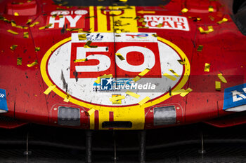 2024-06-16 - 50 FUOCO Antonio (ita), MOLINA Miguel (spa), NIELSEN Nicklas (dnk), Ferrari AF Corse, Ferrari 499P #50, Hypercar, FIA WEC, detail, dirt during the podium of the 2024 24 Hours of Le Mans, 4th round of the 2024 FIA World Endurance Championship, on the Circuit des 24 Heures du Mans, from June 15 to 16, 2024 in Le Mans, France - 24 HEURES DU MANS 2024 - PODIUM - ENDURANCE - MOTORS