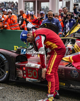 2024-06-16 - MOLINA Miguel (spa), Ferrari AF Corse, Ferrari 499P #50, Hypercar, FIA WEC, portrait on parc ferme during the podium of the 2024 24 Hours of Le Mans, 4th round of the 2024 FIA World Endurance Championship, on the Circuit des 24 Heures du Mans, from June 15 to 16, 2024 in Le Mans, France - 24 HEURES DU MANS 2024 - PODIUM - ENDURANCE - MOTORS