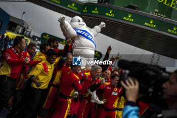 2024-06-16 - Ferrari AF Corse, Ferrari 499P, Hypercar, FIA WEC, illustration with Michelin Bibendum on parc ferme during the podium of the 2024 24 Hours of Le Mans, 4th round of the 2024 FIA World Endurance Championship, on the Circuit des 24 Heures du Mans, from June 15 to 16, 2024 in Le Mans, France - 24 HEURES DU MANS 2024 - PODIUM - ENDURANCE - MOTORS