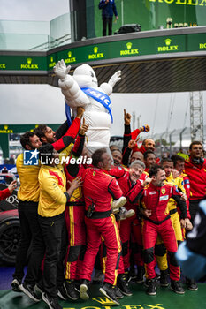 2024-06-16 - Ferrari AF Corse, Ferrari 499P, Hypercar, FIA WEC, illustration with Michelin Bibendum on parc ferme during the podium of the 2024 24 Hours of Le Mans, 4th round of the 2024 FIA World Endurance Championship, on the Circuit des 24 Heures du Mans, from June 15 to 16, 2024 in Le Mans, France - 24 HEURES DU MANS 2024 - PODIUM - ENDURANCE - MOTORS