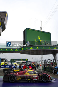 2024-06-16 - FUOCO Antonio (ita), MOLINA Miguel (spa), NIELSEN Nicklas (dnk), Ferrari AF Corse, Ferrari 499P #50, Hypercar, FIA WEC, parc ferme, illustration with podium during the podium of the 2024 24 Hours of Le Mans, 4th round of the 2024 FIA World Endurance Championship, on the Circuit des 24 Heures du Mans, from June 15 to 16, 2024 in Le Mans, France - 24 HEURES DU MANS 2024 - PODIUM - ENDURANCE - MOTORS