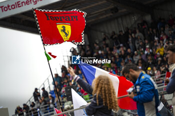 2024-06-16 - Ferrari flag, drapeau, illustration during the podium of the 2024 24 Hours of Le Mans, 4th round of the 2024 FIA World Endurance Championship, on the Circuit des 24 Heures du Mans, from June 15 to 16, 2024 in Le Mans, France - 24 HEURES DU MANS 2024 - PODIUM - ENDURANCE - MOTORS