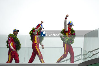 2024-06-16 - FUOCO Antonio (ita), MOLINA Miguel (spa), NIELSEN Nicklas (dnk), Ferrari AF Corse, Ferrari 499P #50, Hypercar, FIA WEC, portrait, podium during the podium of the 2024 24 Hours of Le Mans, 4th round of the 2024 FIA World Endurance Championship, on the Circuit des 24 Heures du Mans, from June 15 to 16, 2024 in Le Mans, France - 24 HEURES DU MANS 2024 - PODIUM - ENDURANCE - MOTORS