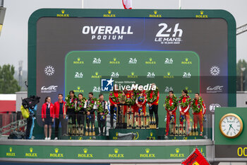 2024-06-16 - Overall podium during the podium of the 2024 24 Hours of Le Mans, 4th round of the 2024 FIA World Endurance Championship, on the Circuit des 24 Heures du Mans, from June 15 to 16, 2024 in Le Mans, France - 24 HEURES DU MANS 2024 - PODIUM - ENDURANCE - MOTORS