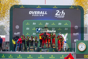 2024-06-16 - Overall podium during the podium of the 2024 24 Hours of Le Mans, 4th round of the 2024 FIA World Endurance Championship, on the Circuit des 24 Heures du Mans, from June 15 to 16, 2024 in Le Mans, France - 24 HEURES DU MANS 2024 - PODIUM - ENDURANCE - MOTORS