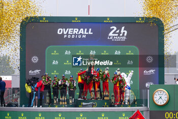 2024-06-16 - Overall podium during the podium of the 2024 24 Hours of Le Mans, 4th round of the 2024 FIA World Endurance Championship, on the Circuit des 24 Heures du Mans, from June 15 to 16, 2024 in Le Mans, France - 24 HEURES DU MANS 2024 - PODIUM - ENDURANCE - MOTORS