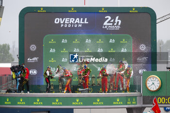 2024-06-16 - Overall podium during the podium of the 2024 24 Hours of Le Mans, 4th round of the 2024 FIA World Endurance Championship, on the Circuit des 24 Heures du Mans, from June 15 to 16, 2024 in Le Mans, France - 24 HEURES DU MANS 2024 - PODIUM - ENDURANCE - MOTORS