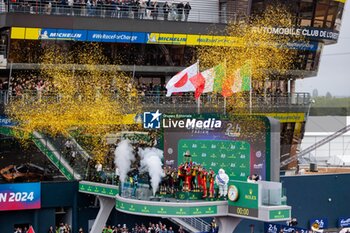 2024-06-16 - 50 FUOCO Antonio (ita), MOLINA Miguel (spa), NIELSEN Nicklas (dnk), Ferrari AF Corse, Ferrari 499P #50, Hypercar, FIA WEC, portrait 07 LOPEZ José María (arg), KOBAYASHI Kamui (jpn), DE VRIES Nyck (nld), Toyota Gazoo Racing, Toyota GR010 - Hybrid #07, Hypercar, FIA WEC, 07 LOPEZ José María (arg), KOBAYASHI Kamui (jpn), DE VRIES Nyck (nld), Toyota Gazoo Racing, Toyota GR010 - Hybrid #07, Hypercar, FIA WEC, portrait 51 PIER GUIDI Alessandro (ita), CALADO James (gbr), GIOVINAZZI Antonio (ita), Ferrari AF Corse, Ferrari 499P #51, Hypercar, FIA WEC, portrait during the podium of the 2024 24 Hours of Le Mans, 4th round of the 2024 FIA World Endurance Championship, on the Circuit des 24 Heures du Mans, from June 15 to 16, 2024 in Le Mans, France - 24 HEURES DU MANS 2024 - PODIUM - ENDURANCE - MOTORS