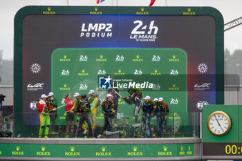 2024-06-16 - LMP2 Podium during the podium of the 2024 24 Hours of Le Mans, 4th round of the 2024 FIA World Endurance Championship, on the Circuit des 24 Heures du Mans, from June 15 to 16, 2024 in Le Mans, France - 24 HEURES DU MANS 2024 - PODIUM - ENDURANCE - MOTORS