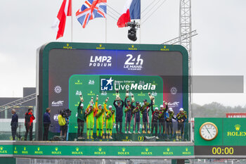 2024-06-16 - 22 JARVIS Oliver (gbr), GARG Bijoy (usa), SIEGEL Nolan (usa), United Autosports, Oreca 07 - Gibson #22, LMP2, action, 34 SMIECHOWSKI Jakub (pol), LOMKO Vladislav (grd), NOVALAK Clément (fra), Inter Europol Competition, Oreca 07 - Gibson #34, LMP2, action, 28 LAFARGUE Paul (fra), VAN UITERT Job (nld), DE GERUS Reshad (fra), Idec Sport, Oreca 07 - Gibson #28, LMP2, podium, portrait during the podium of the 2024 24 Hours of Le Mans, 4th round of the 2024 FIA World Endurance Championship, on the Circuit des 24 Heures du Mans, from June 15 to 16, 2024 in Le Mans, France - 24 HEURES DU MANS 2024 - PODIUM - ENDURANCE - MOTORS