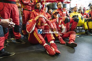 2024-06-16 - 50 FUOCO Antonio (ita), MOLINA Miguel (spa), NIELSEN Nicklas (dnk), Ferrari AF Corse, Ferrari 499P #50, Hypercar, FIA WEC, portrait, celebrating victory during the podium of the 2024 24 Hours of Le Mans, 4th round of the 2024 FIA World Endurance Championship, on the Circuit des 24 Heures du Mans, from June 15 to 16, 2024 in Le Mans, France - 24 HEURES DU MANS 2024 - PODIUM - ENDURANCE - MOTORS