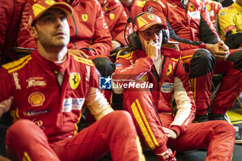 2024-06-16 - 50 FUOCO Antonio (ita), MOLINA Miguel (spa), NIELSEN Nicklas (dnk), Ferrari AF Corse, Ferrari 499P #50, Hypercar, FIA WEC, portrait, celebrating victory during the podium of the 2024 24 Hours of Le Mans, 4th round of the 2024 FIA World Endurance Championship, on the Circuit des 24 Heures du Mans, from June 15 to 16, 2024 in Le Mans, France - 24 HEURES DU MANS 2024 - PODIUM - ENDURANCE - MOTORS