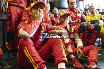 2024-06-16 - 50 FUOCO Antonio (ita), MOLINA Miguel (spa), NIELSEN Nicklas (dnk), Ferrari AF Corse, Ferrari 499P #50, Hypercar, FIA WEC, portrait, celebrating victory during the podium of the 2024 24 Hours of Le Mans, 4th round of the 2024 FIA World Endurance Championship, on the Circuit des 24 Heures du Mans, from June 15 to 16, 2024 in Le Mans, France - 24 HEURES DU MANS 2024 - PODIUM - ENDURANCE - MOTORS