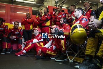 2024-06-16 - 50 FUOCO Antonio (ita), MOLINA Miguel (spa), NIELSEN Nicklas (dnk), Ferrari AF Corse, Ferrari 499P #50, Hypercar, FIA WEC, celebration during the podium of the 2024 24 Hours of Le Mans, 4th round of the 2024 FIA World Endurance Championship, on the Circuit des 24 Heures du Mans, from June 15 to 16, 2024 in Le Mans, France - 24 HEURES DU MANS 2024 - PODIUM - ENDURANCE - MOTORS